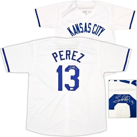Kansas City Royals Salvador Perez Autographed White Jersey Beckett BAS Witness 241645