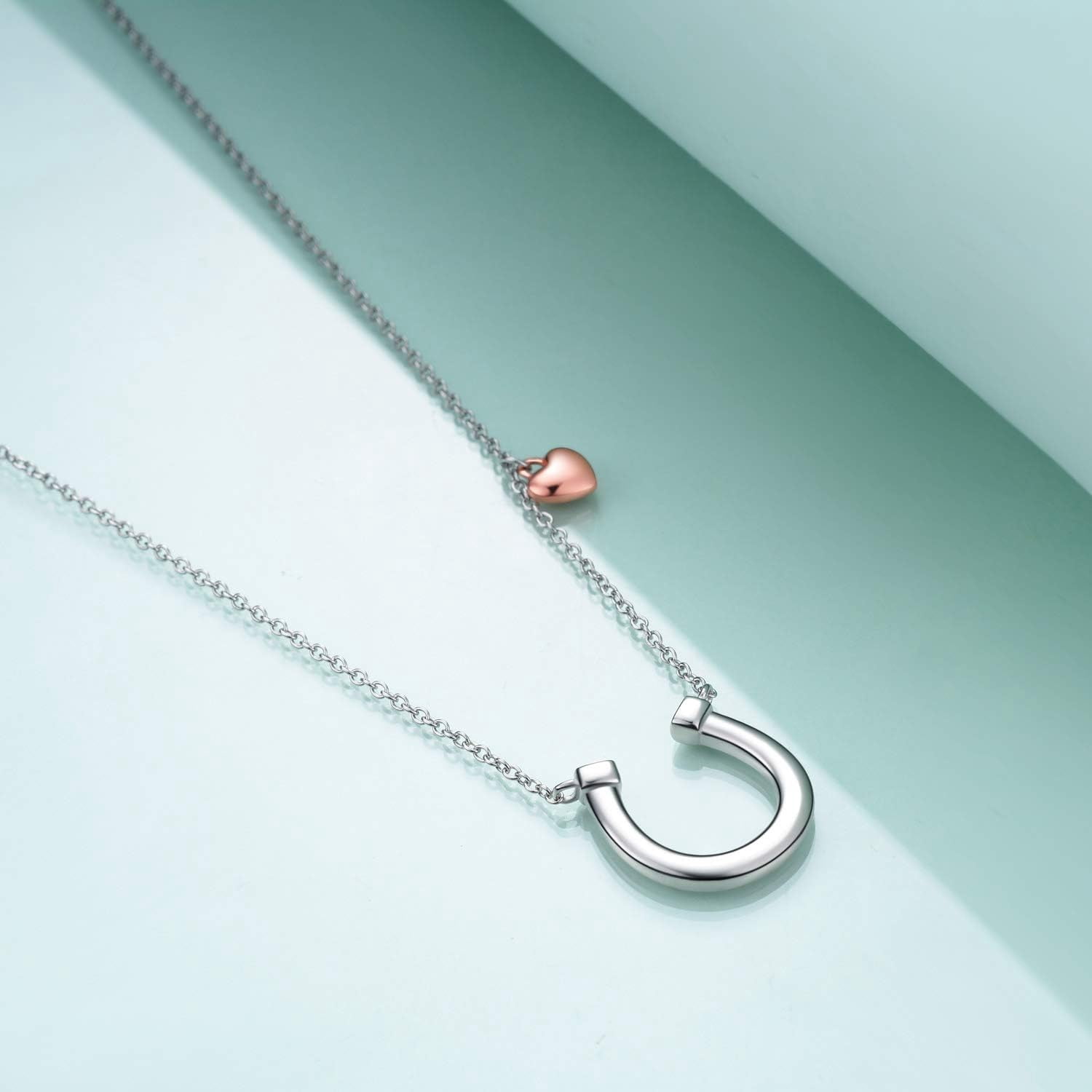 YAFEINI Horseshoe Necklace for Women 925 Sterling Silver Lucky Horse equestrian Horse shoe stirrup Jewelry Gifts “15+2'' (silver)