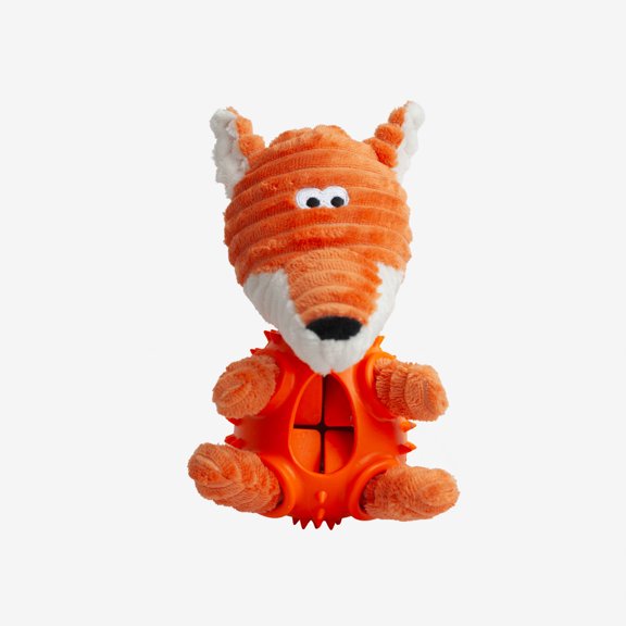 One Paw, Fox Plush Rubber Dog Toy with Treat Dispenser, 9 inches