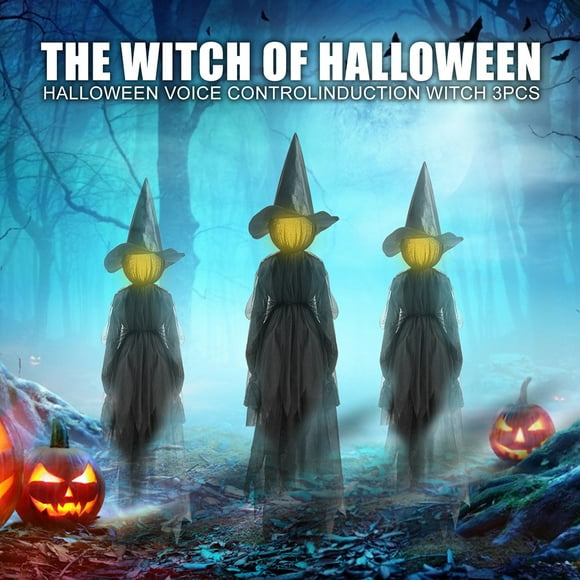 Sztgfjh Halloween Witch, 4.9 Ft Voice-activated Induction Light Up and Sound Emitting Witch, for Indoor Outdoor Yard Halloween Party Decorations - 1 PC