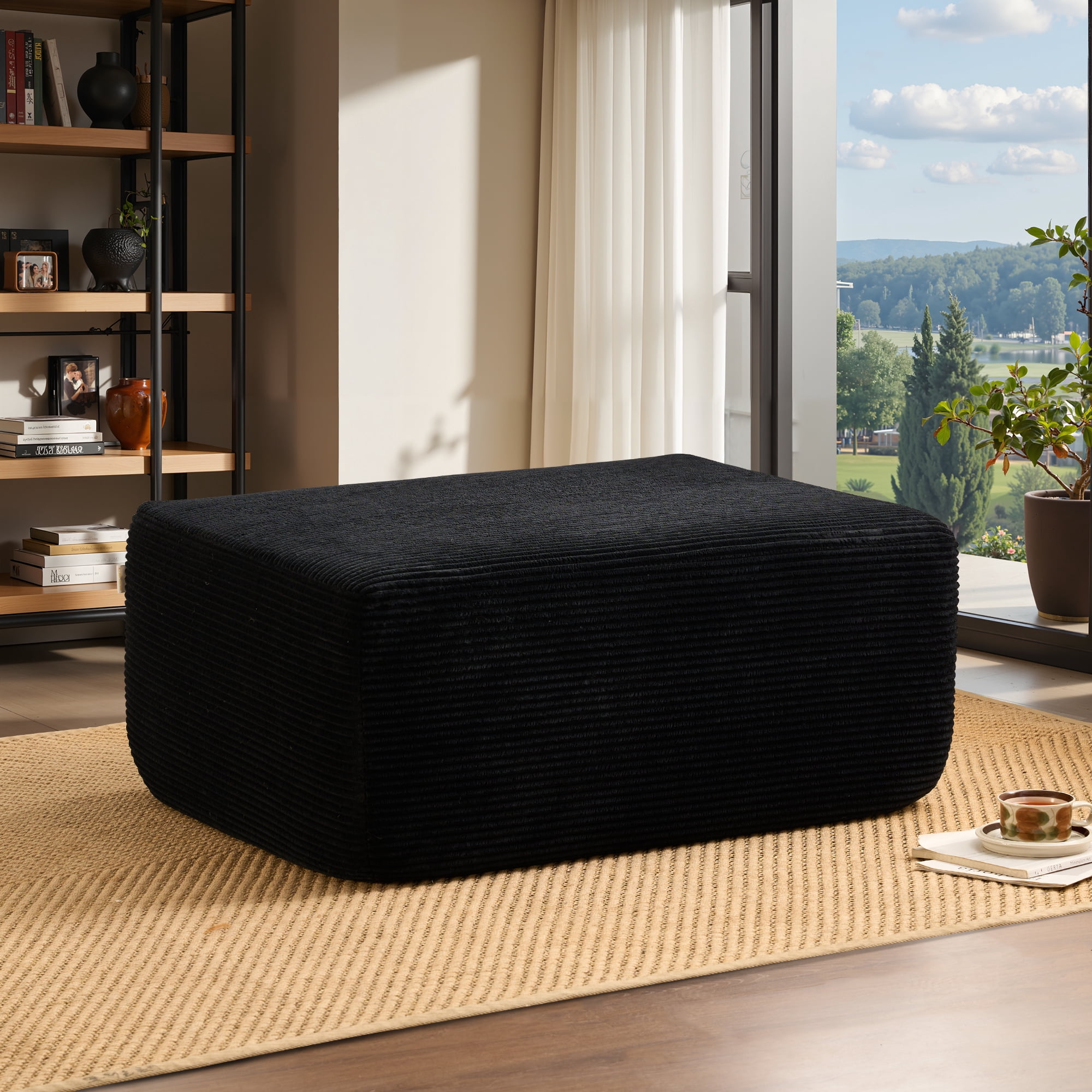 Ovios Oversized Ottoman Footrest for Sofa Large Corduroy Pouf Ottoman Coffee Table Rectangle Floor Bench Extra Seating for Living Room, No Assembly, Back