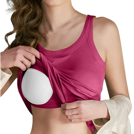 Women s Tank Top Built in Bra Sleeveless Ribbed Summer Shirts Slim Fit Basic Tees Comfy Padded Yoga Athletic Tshirts Hot Pink S