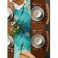 thumbnail image 5 of Ocean Shark Burlap Cotton Table Runner 16x72 Inches Long, Teal Green Wave Summer Beach Coastal Farmhouse Table Runners, Outdoor Dining Tablecloths Decor for Baby Shower/Party/Wedding, 5 of 6