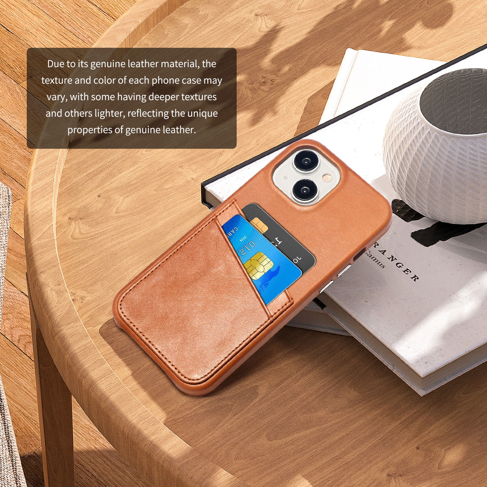 Luckycoin Handmade Genuine Leather Case for iPhone 13 6.1-Inch,Anti Slip Ultra-Thin Cover, Vintage Top Grain Leather,Card Holder for Apple iPhone 13 Case