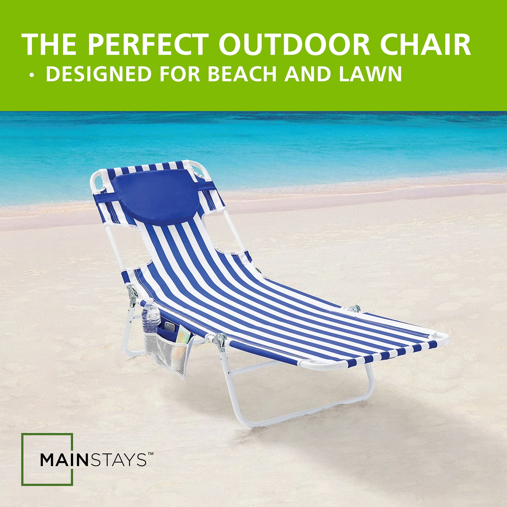 Mainstays Folding Backpack Face-Down Beach Fabric Lounger, Blue