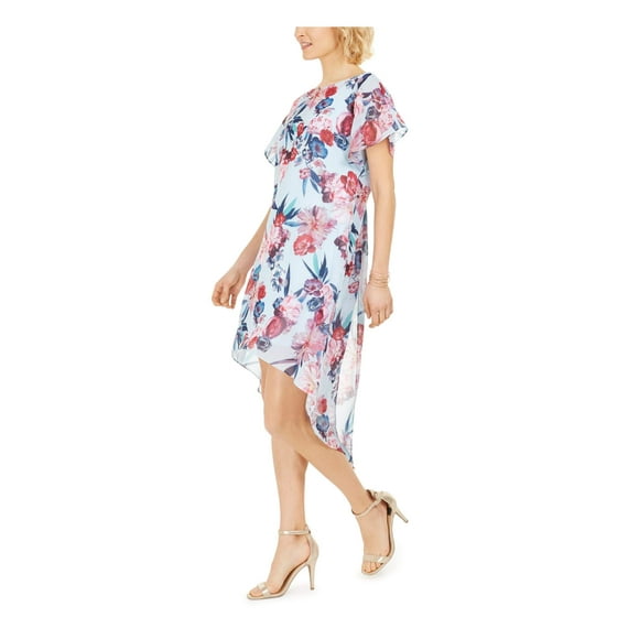 Adrianna Papell Womens Light Blue Floral Tea-Length Hi-Lo Dress Size: L