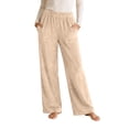 thumbnail image 2 of Ohufall Fleece Pajama Pants for Women Stretchy Wide Leg Sleep Pant Pockets Comfortable Solid Color Home Lounge Pants, 2 of 7