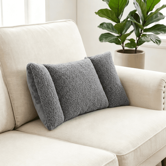 Fleece Lumbar Support Pillow, 3-Section Back Pillow for Office Chair, Comfortable Lumbar Cushion for Car Seat Pain Relief & Sofa Rest, Gray
