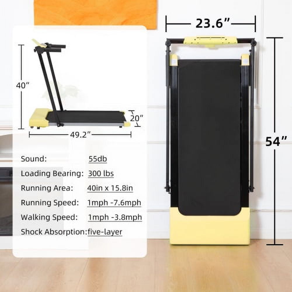 Hi-Treadmill,1-YEAR-WARRANTY,300 LBS,2 in 1,Foldable,with LED Display,Walking & Running Treadmills for Home(Yellow)