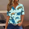 thumbnail image 2 of Uaswgudfs ​Women Blouses Summer Tops: V-Neck Casual Short Sleeve with Turtle Motif & Trendy Decorative Button Placket, 2 of 5