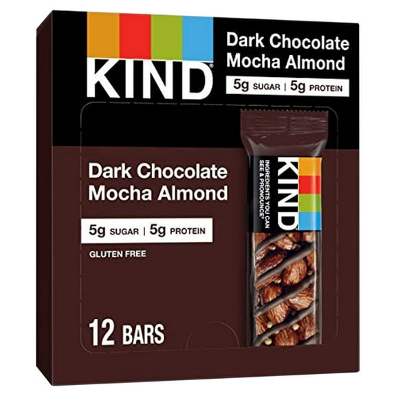 Kind Healthy Snack Bar, Dark Chocolate Mocha Almond, 5G Sugar | 5G Protein, Gluten Free Bars, 1.4 Oz, 12 Count