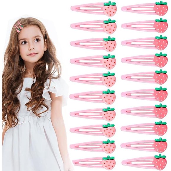 shiyou-20 Pcs Cute Strawberry Pink Y2K Hair Clips,Strawberry Metal Snap Hair Barrettes,Fruit Cutecore Hair Accessories,Strawberry Hair Pink Accessories for Sweet Bangs Clip Women Y2k Hair Accessories