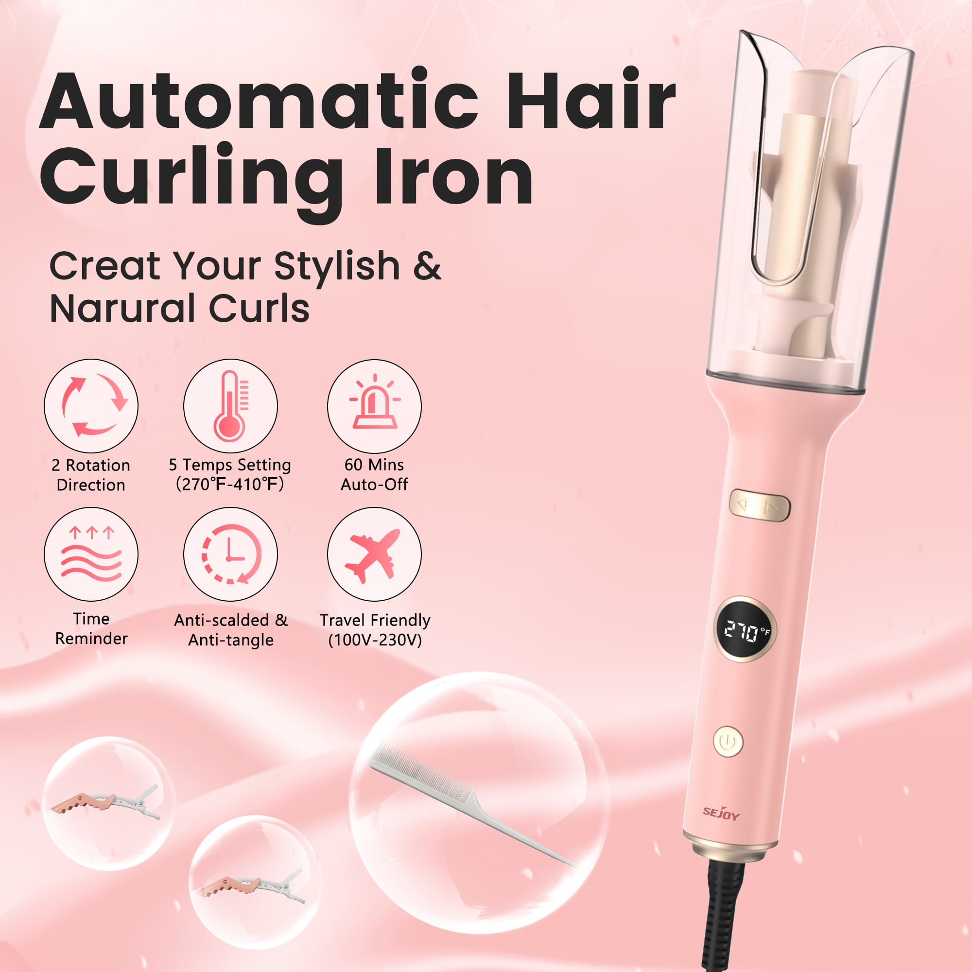 Sejoy Automatic Curling Iron Professional Anti Tangle Auto Hair