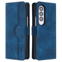 Wallet Case for Samsung Z Fold 3, [RFID Blocking][Kickstand][Magnetic Closure] Flip Folio Wallet Case PU Leather Card Slots and Detachable Hand Strap Phone Case for Samsung Galaxy Z Fold 3,Darkblue