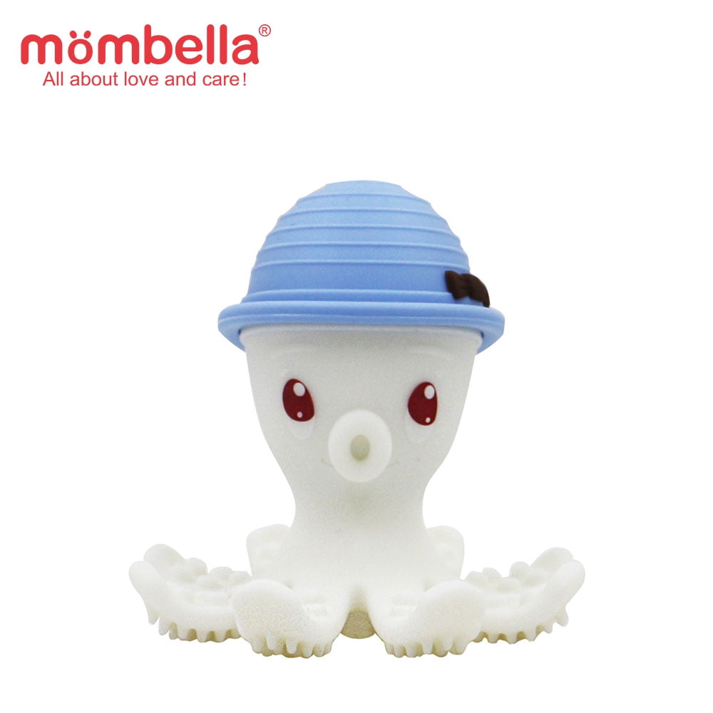 Mombella Ollie Octopus Silicone Teether Toy For 3-24 months babies who are in teething need to relief the discomfort of the gum, Soft silicone hollow body teething toy bathing toy Blue color