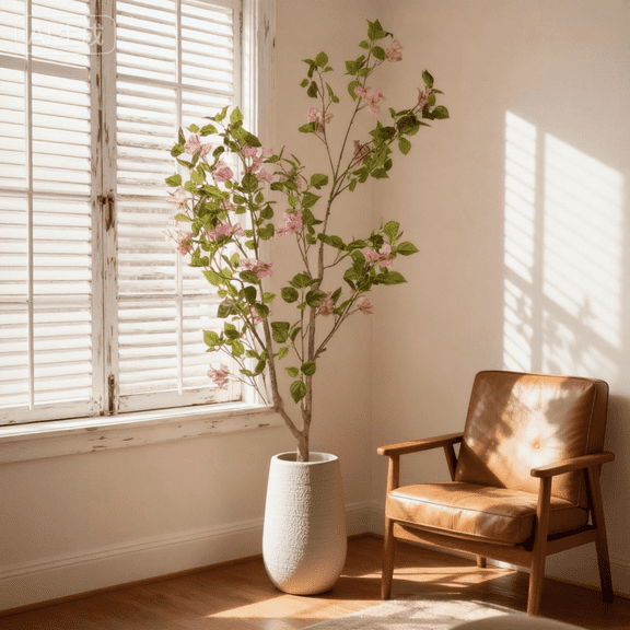 5FT Realistic Artificial Bougainvillea Tree - Potted Faux Flowering Plant for Indoor Home Office Decor (1pc/Set)