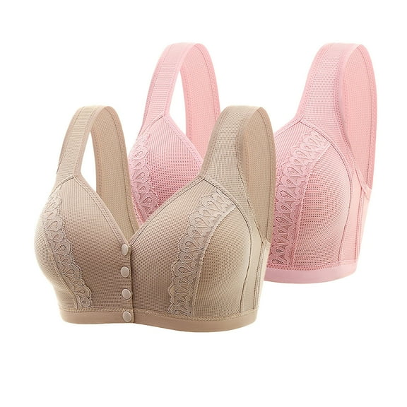 ylioge Plus Size 36-46 Front Closure Bras for Women 2 Pack Push Up Bralettes No Underwire Lightweight Comfort Full Coverage Underwear Bra