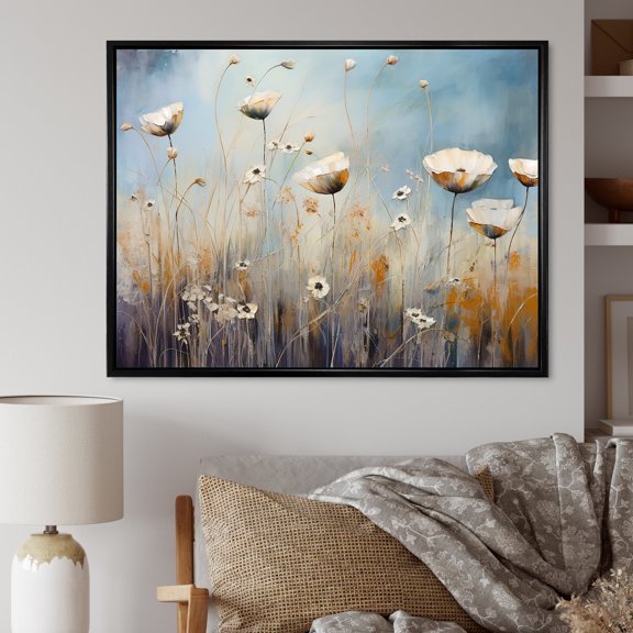 Designart "Tranquil Scene Of Wildflowers In Full Bloom V" Wildflowers Floater Framed Wall Decor
