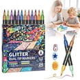 thumbnail image 2 of Glitter Brush Markers Pens, Dual Tip Glitter Pens Set 12/24/36/48 Pack Metallic Sparkle Markers for Cards, DIY Crafts, Doodle, Writing, Adults Coloring Books, Art Supplies Scrapbooking, 2 of 9