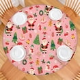 thumbnail image 2 of Pink Christmas Santa Pattern Round Fitted Tablecloth with Elastic Edge,Dining Table Cover Waterproof,Outdoor Round Tablecloth for Camping,Dining,Indoor and Outdoor, 2 of 7