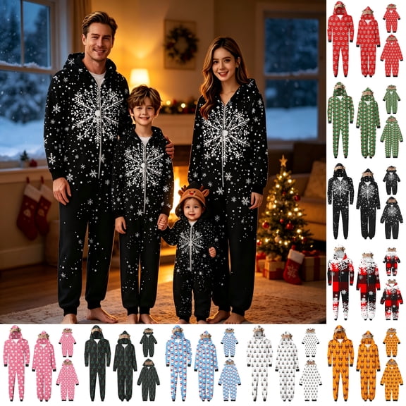 KICILVS Christmas Matching Pajamas Family Cute Reindeer Onesie Pajamas Holiday Deer Hooded Zip Up Jumpsuit Sleepwear for Festive Cheer