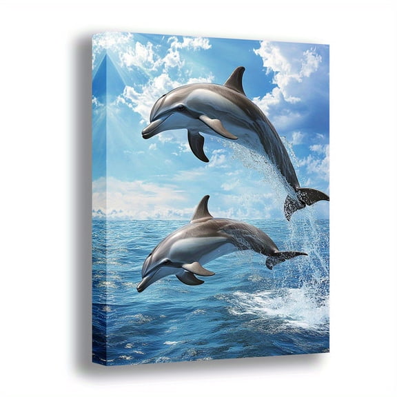 Topbout Art Jumping Dolphins Ocean Canvas Wall Art - Affordable Coastal Home Decor