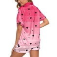thumbnail image 3 of TOOYOU Women Pajama Set Valentine's Day Short sleeve Sleepwear Loungewear Silk Satin Button Down Heart-shaped printing Lightweight Soft 2Pcs Pjs Set Nightwear, 3 of 5