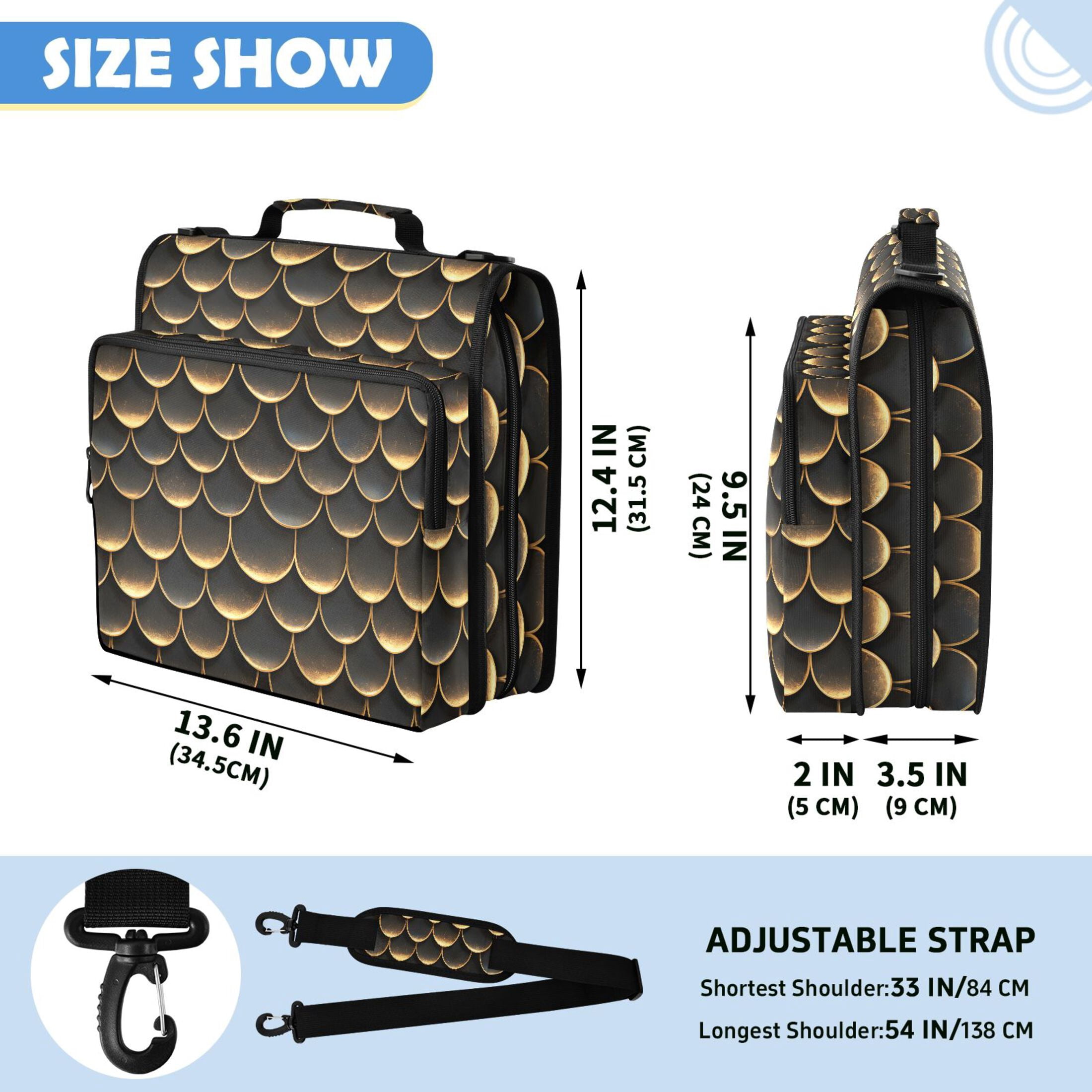 ALAZA Zipper Binder Golden Dragon Scales Pattern 2 inch 3 Ring 500 Sheet Capacity Trapper Keeper File Folder Organizer Bag