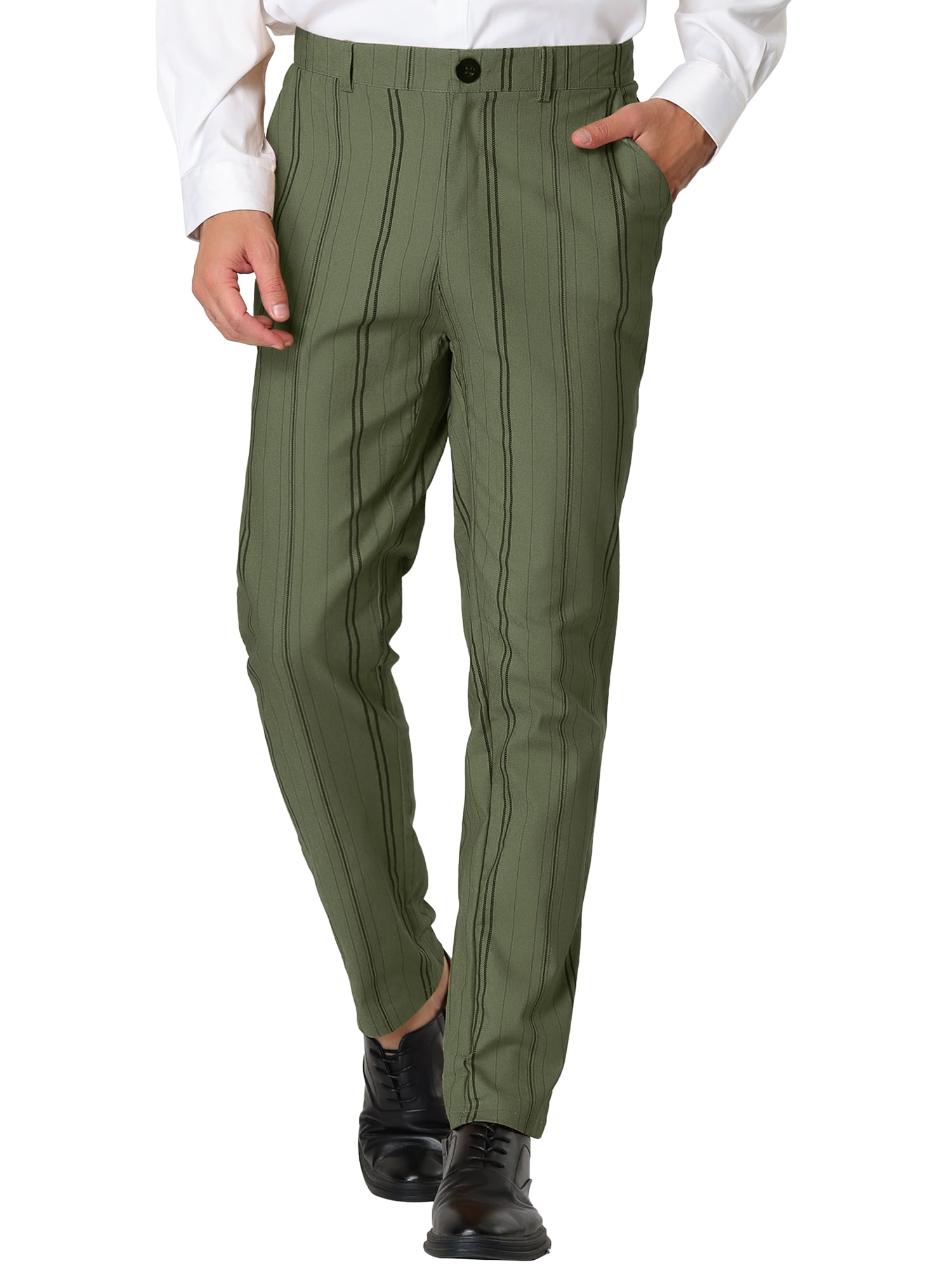 INSPIRE CHIC Men's Dress Striped Pants Slim Fit Flat Front Business Pants