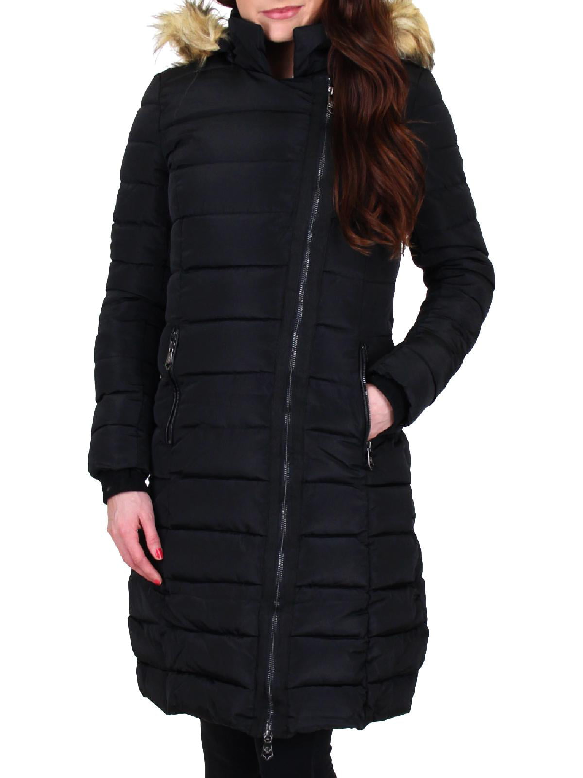 Nanette Lepore Womens Belted Puffer Coat with Faux Fur Collar 
