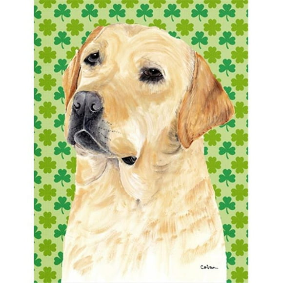 Carolines Treasures SC9296GF 15 x 15 In. Labrador Yellow St. Patricks Day Shamrock Portrait Flag- Garden Size