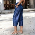 thumbnail image 4 of Capris for Women with Pockets Petite Pants Drawstring Casual Pull on Palazzo Trousers with Pockets Loose High Waisted Wide Leg Lounge Pants Blue S, 4 of 9