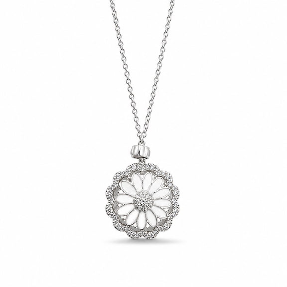 AlKhalil -Elegant Daisy Pendant Necklace – White Enamel Flower Charm with Sparkling Crystal Accents, Delicate Chain for Women