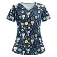 thumbnail image 2 of Women's Printed Scrub_Tops Plus Size Short Sleeve V-Neck Fun T Shirts Workwear Nurse Uniform Tee with Pockets, 2 of 3