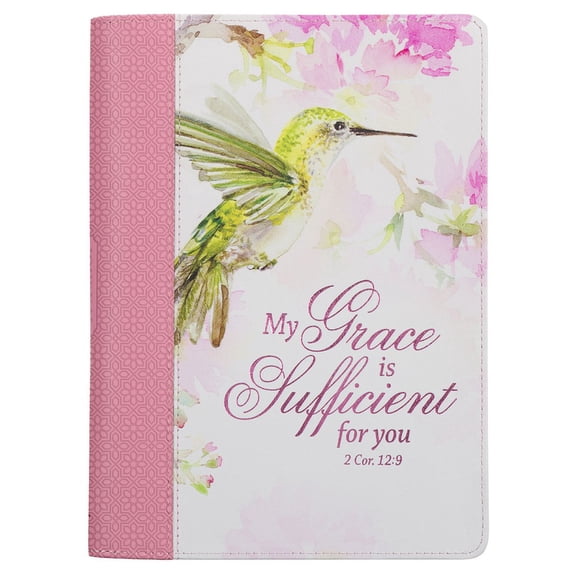Christian Art Gifts Pink Vegan Leather Zipped Journal, Inspirational Women's Notebook My Grace Scripture, Flexible , (Hardcover)