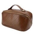 thumbnail image 1 of Bolsa De Maquillaje De Cuero De PU La Apertura Grande Previene La Dureza De La Deformación Bolsa De Maquillaje Portátil Grande Con Asa Bolsa De Maquillaje De Cuero De PU Para Teléfono Celular Marrón, 1 of 5