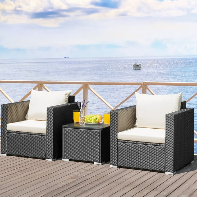 Gymax 3PCS Rattan Patio Conversation Furniture Set Outdoor Sofa Set w/ Cushions