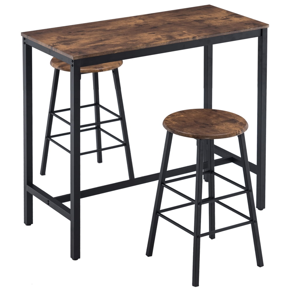 Kepooman 2 Pieces Industrial Round Bar Stools for Kitchen Dining Room, Brown