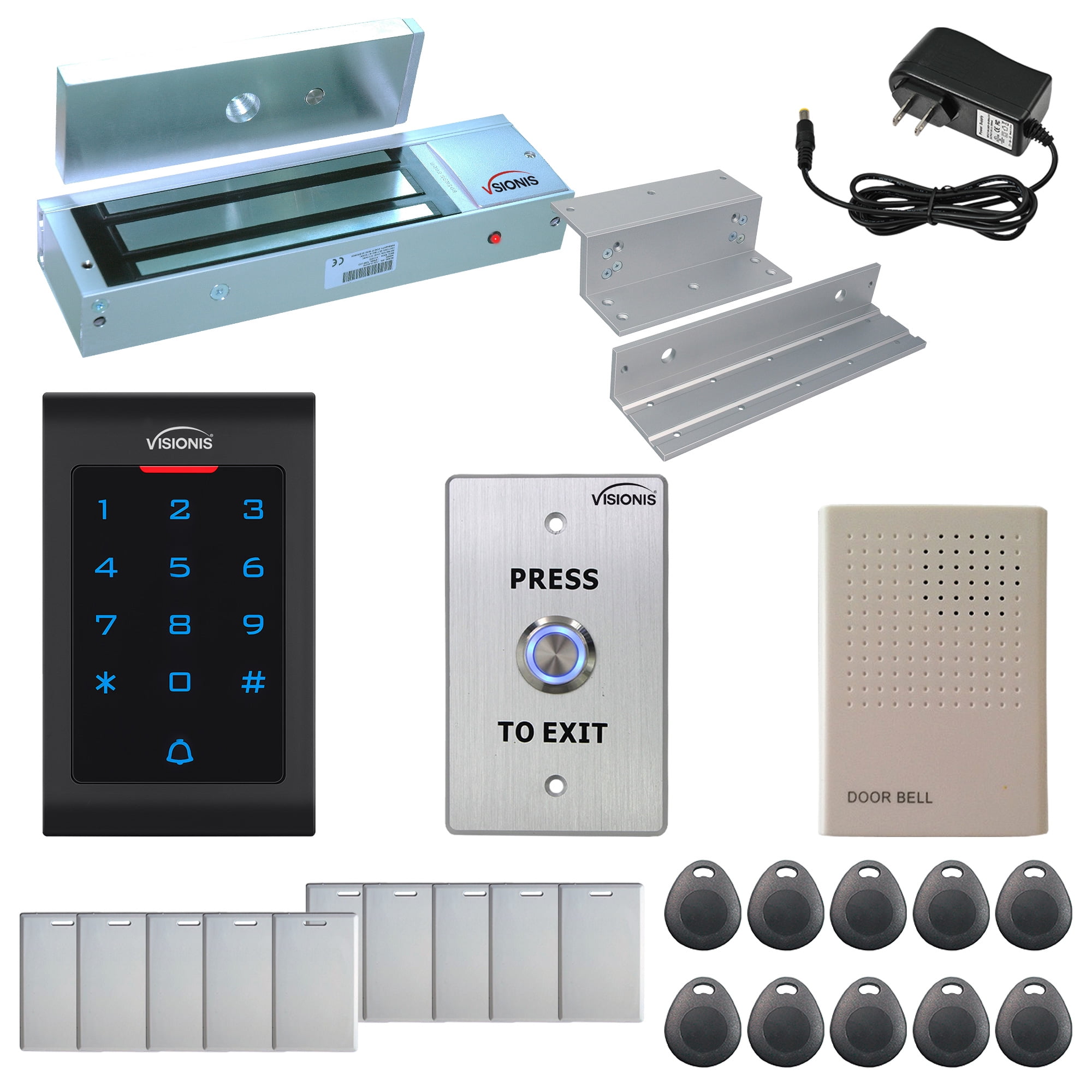 Visionis FPC-5327 One Door Access Control Inswinging Door 600lbs Maglock with VIS-3002 Indoor use only Keypad/Reader Standalone no Software EM Card Compatible 500 Users kit 