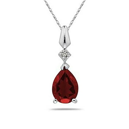 Pear Shaped Garnet & Diamond Pendant in 10k White (Best Clothes Style For Pear Shaped)