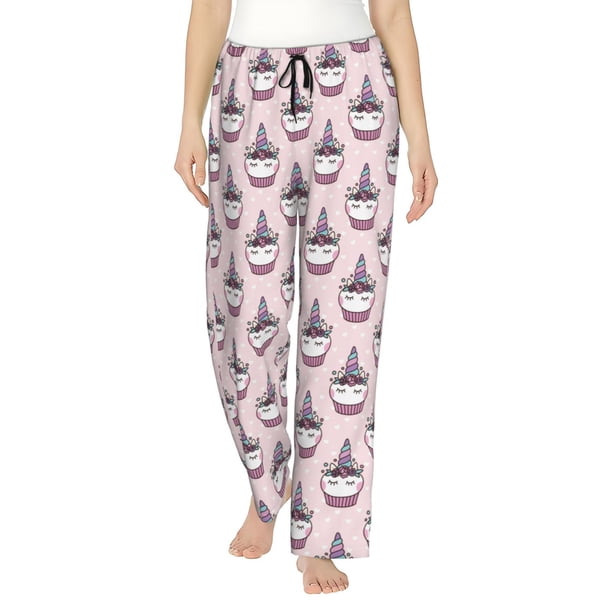 Fotbe Cute Cupcake Pantalones de Pijama para Mujer, Pantalones de Dormir, Pantalones Pj con Cordón y Bolsillos-XX-Large