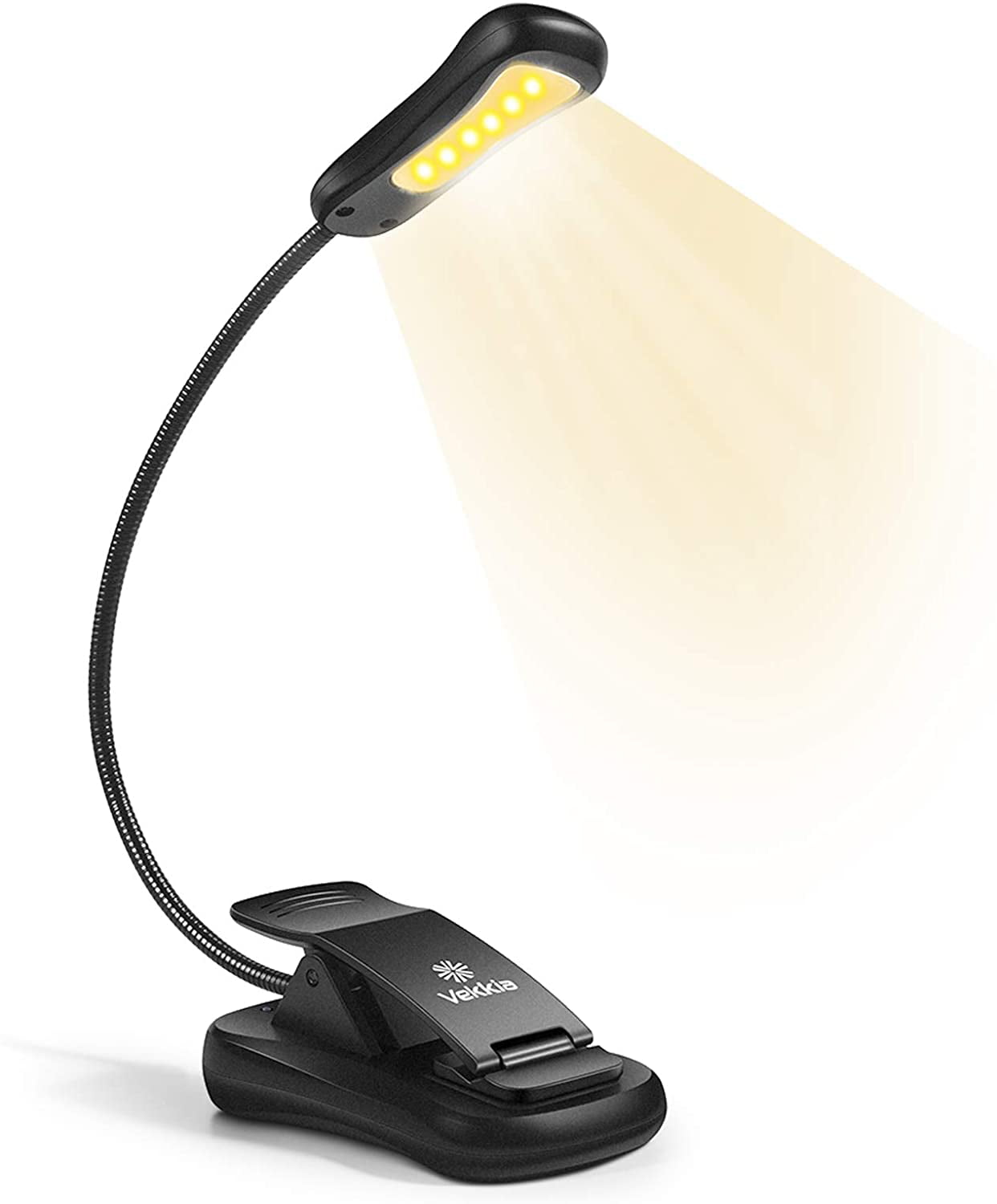 Vekkia Rechargeable-Book-Light-for-Reading-in-Bed Iron 3000K Warm 6 LED 3 Brightness Lamp 