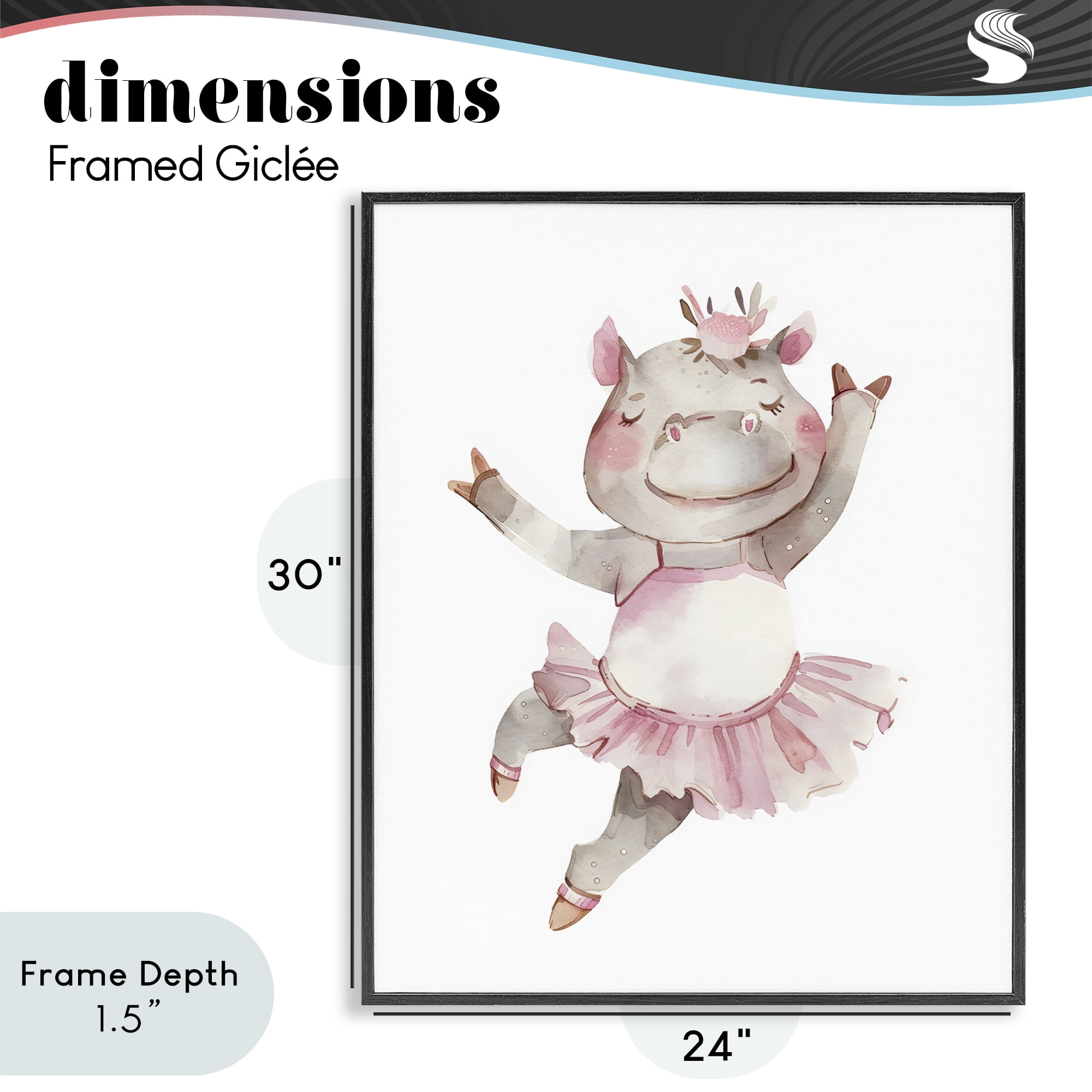 Stupell Industries Ballerina Hippo in Tutu Black Framed Giclee Art, design by LSR Design Studio