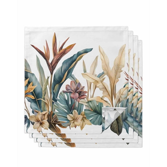 Hokiten Kitchen Dinner Napkins Set of 4 Vintage Tropical Leaves Cloth Napkins Reusable Washable Table Napkins for Weddings Cocktail Parties Holiday Table Decor 20x20 Inch