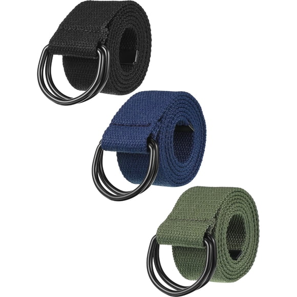 Reliable Ceinture en Toile 3 Pcs pour Hommes avec Boucle à Double Anneau en D - Ceintures Décontractées Militaires Vert, Noir, Bleu Foncé Assurant une Utilisation Longue Durée
