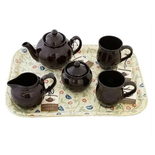 4 Cup Brown Betty Teapot with Rectangular Tray and Accessories
