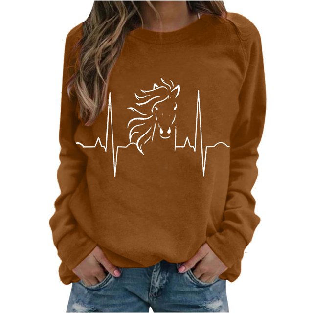 Mujeres Casual Manga Completa Cuello Redondo Tops Camisas Sueltas Blusa Jersey Estampado Sudadera Pompotops FGAJ18836