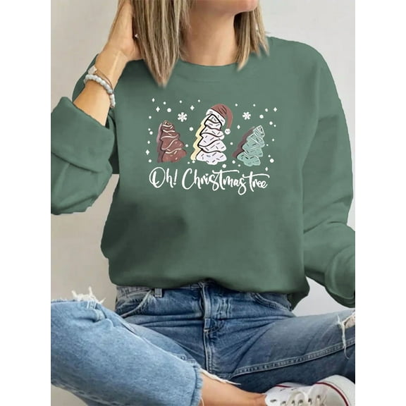 Christmas Sweatshirt for Women Crewneck Christmas Tree Long Sleeve Shirt Xmas Holiday Party Pullover Sweater Tops