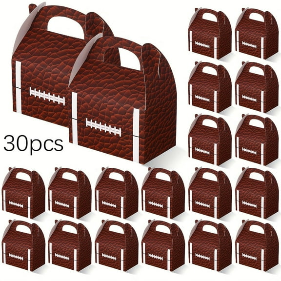 30 Pcs Football Party Favor Boxes, Perfect for Football Themed Parties, Birthdays, Game Days, and More Sturdy Paper Gift Boxes with Handles for Candy, Snacks, and Goodies