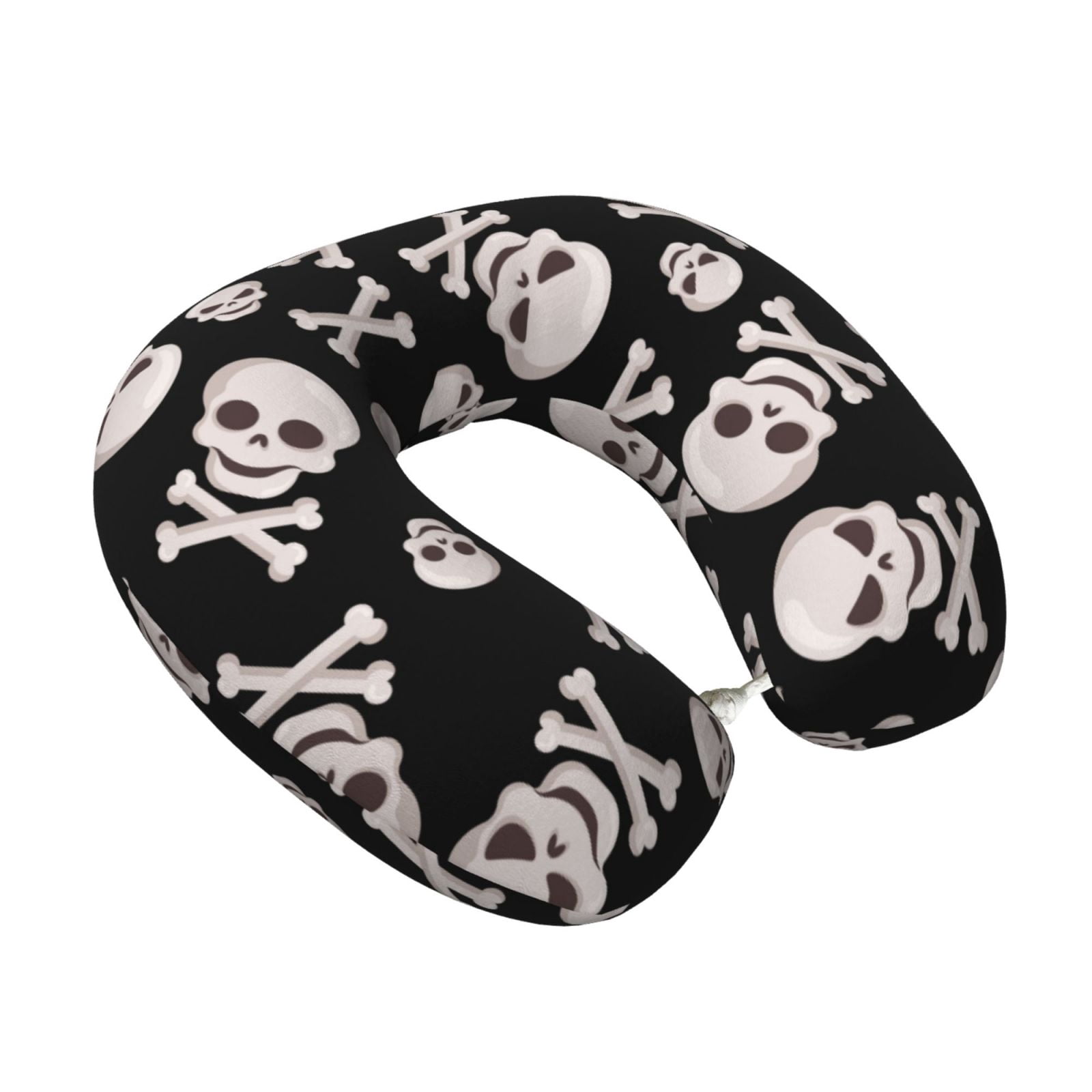Xecao black white Skull bone Print Memory Foam Cervical Neck Pillow Versatile U-Shaped Pillows for Home,Office,Camping,Travelling,Soft Washable Cover